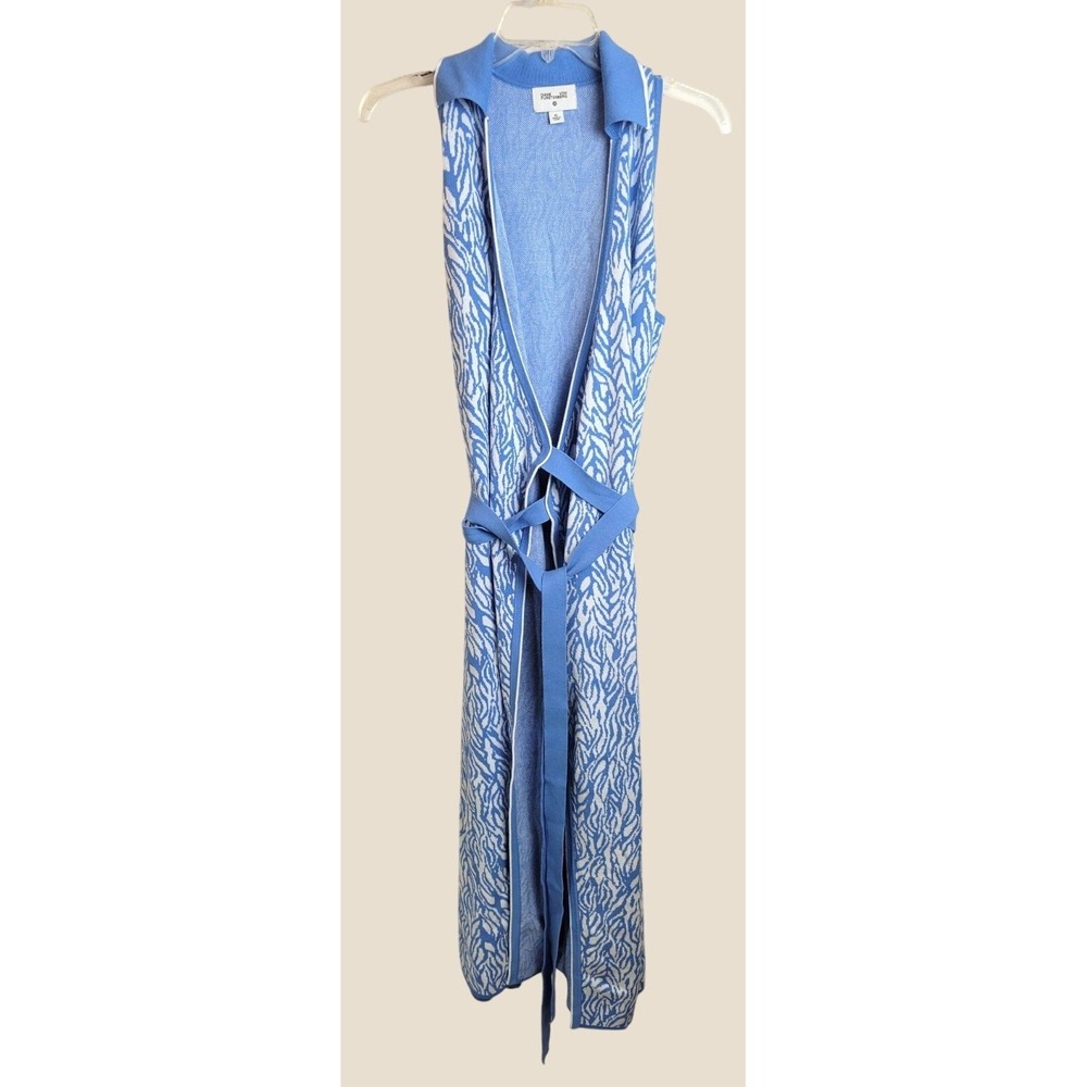 Diane von Furstenberg Wrap Dress Sleeveless Zebra Knit Midi Blue White Size XL